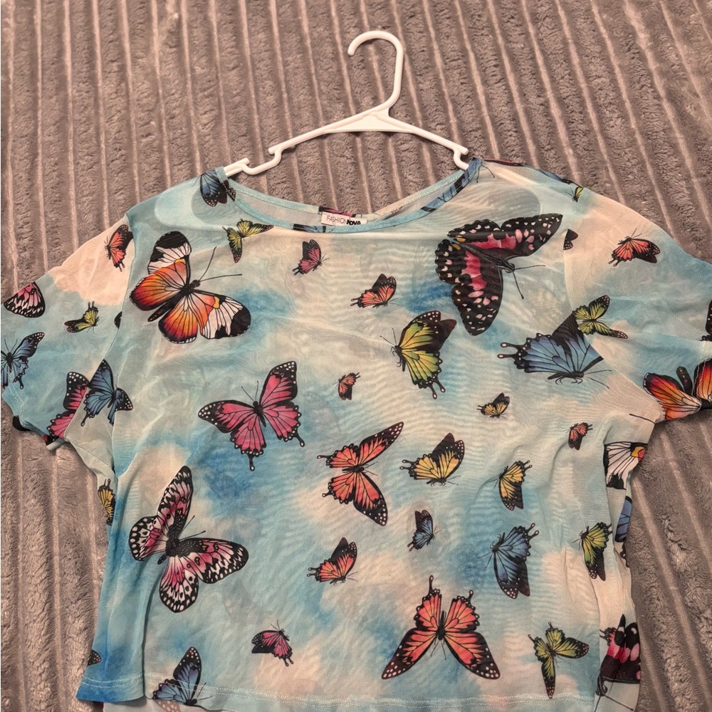 Fashion Nova Multicolor Butterfly Crop Top